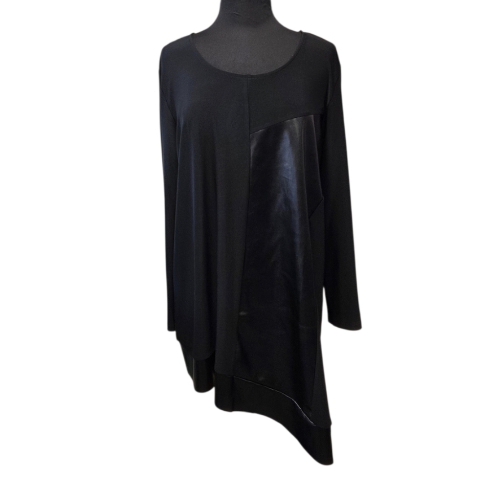 Compli K L? Black Long-Sleeve Asymmetric Dress with Faux Leather Panel